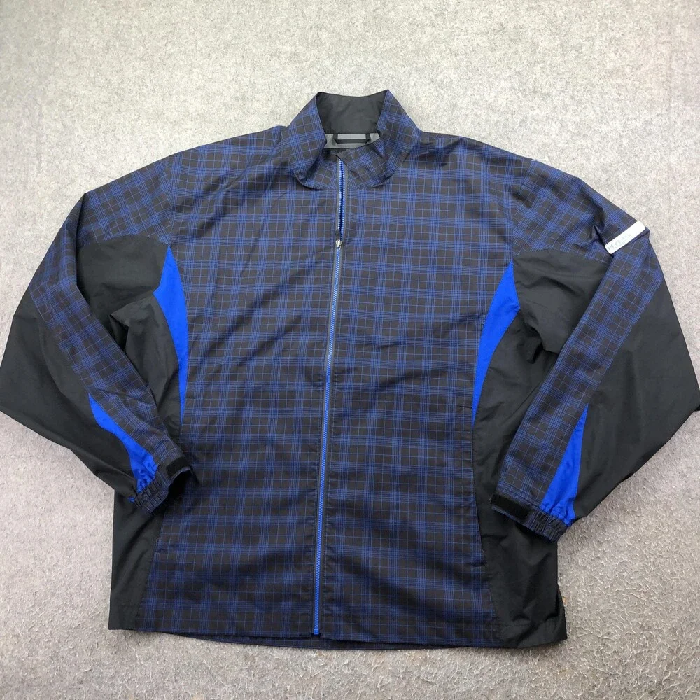 FootJoy Jacket Mens XL Blue Plaid Full Zip DryJoys HydroLite Golf Windbreaker